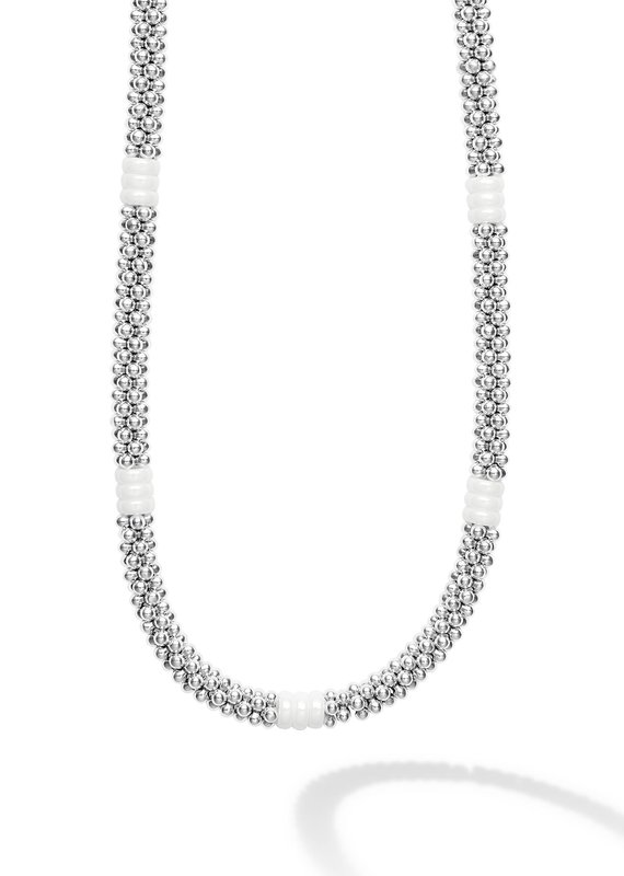 LAGOS White Ceramic Three Bead Station Caviar Necklace