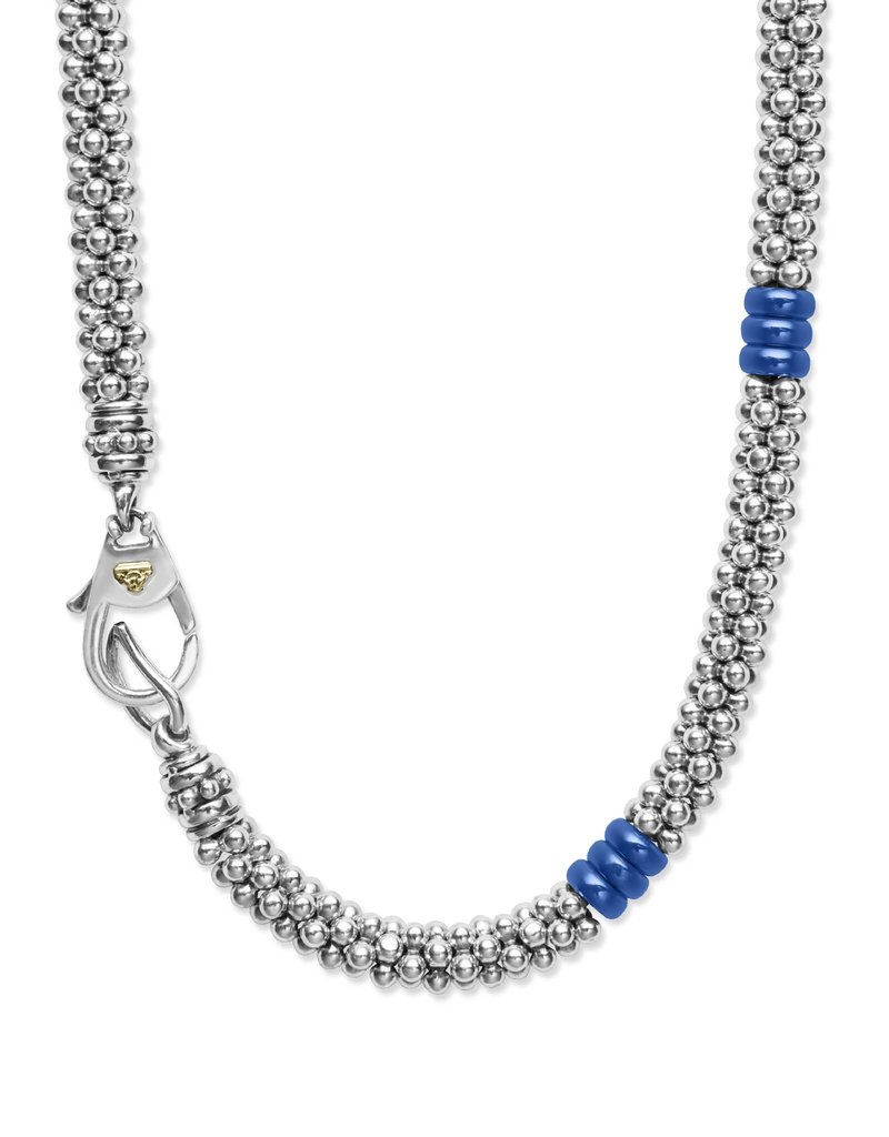 LAGOS Ultramarine Ceramic Three Bead Station Caviar Necklace