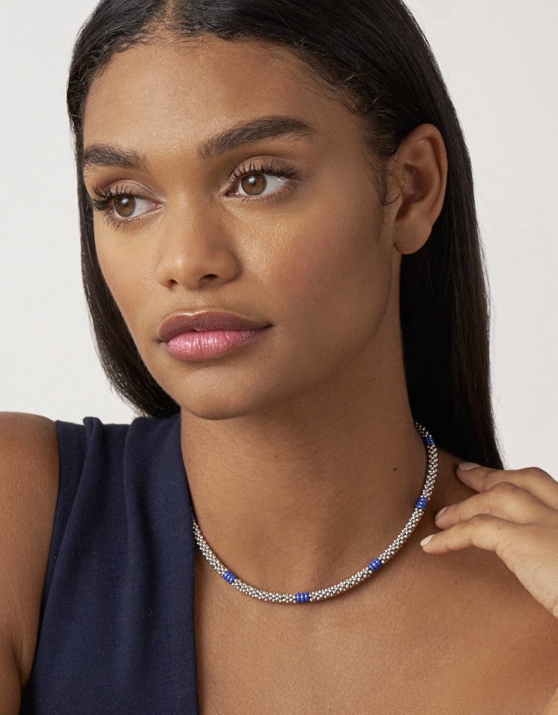 LAGOS Ultramarine Ceramic Three Bead Station Caviar Necklace