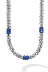 LAGOS Ultramarine Ceramic Three Bead Station Caviar Necklace