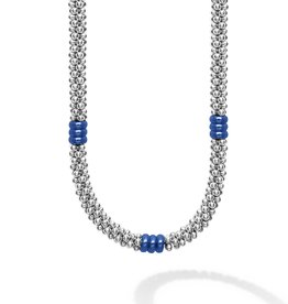 LAGOS Ultramarine Ceramic Three Bead Station Caviar Necklace