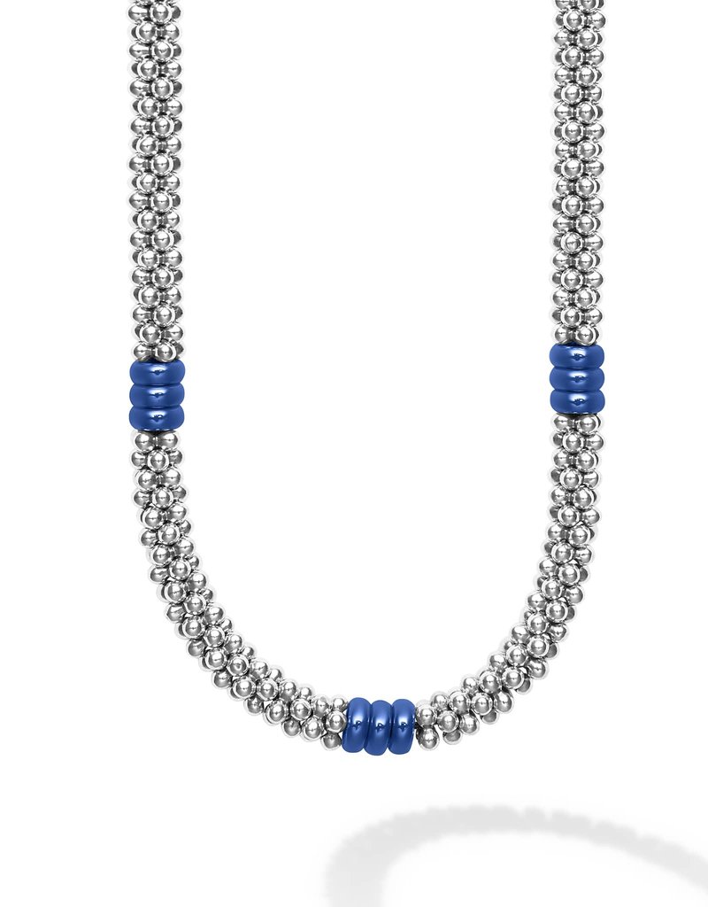 LAGOS Ultramarine Ceramic Three Bead Station Caviar Necklace