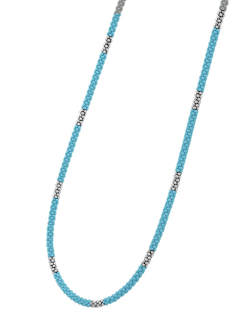 LAGOS Blue 3mm Silver Station Ceramic Beaded Necklace