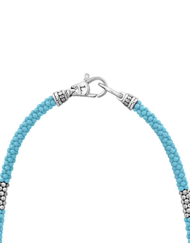 LAGOS Blue 3mm Silver Station Ceramic Beaded Necklace