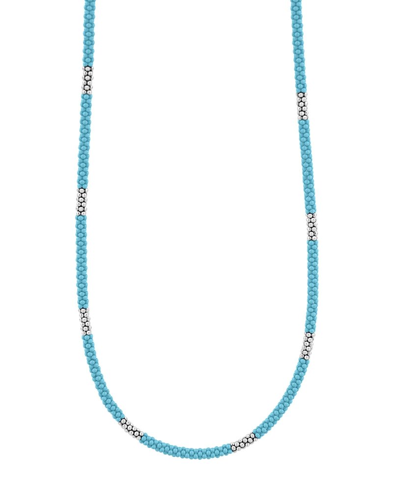 LAGOS Blue 3mm Silver Station Ceramic Beaded Necklace