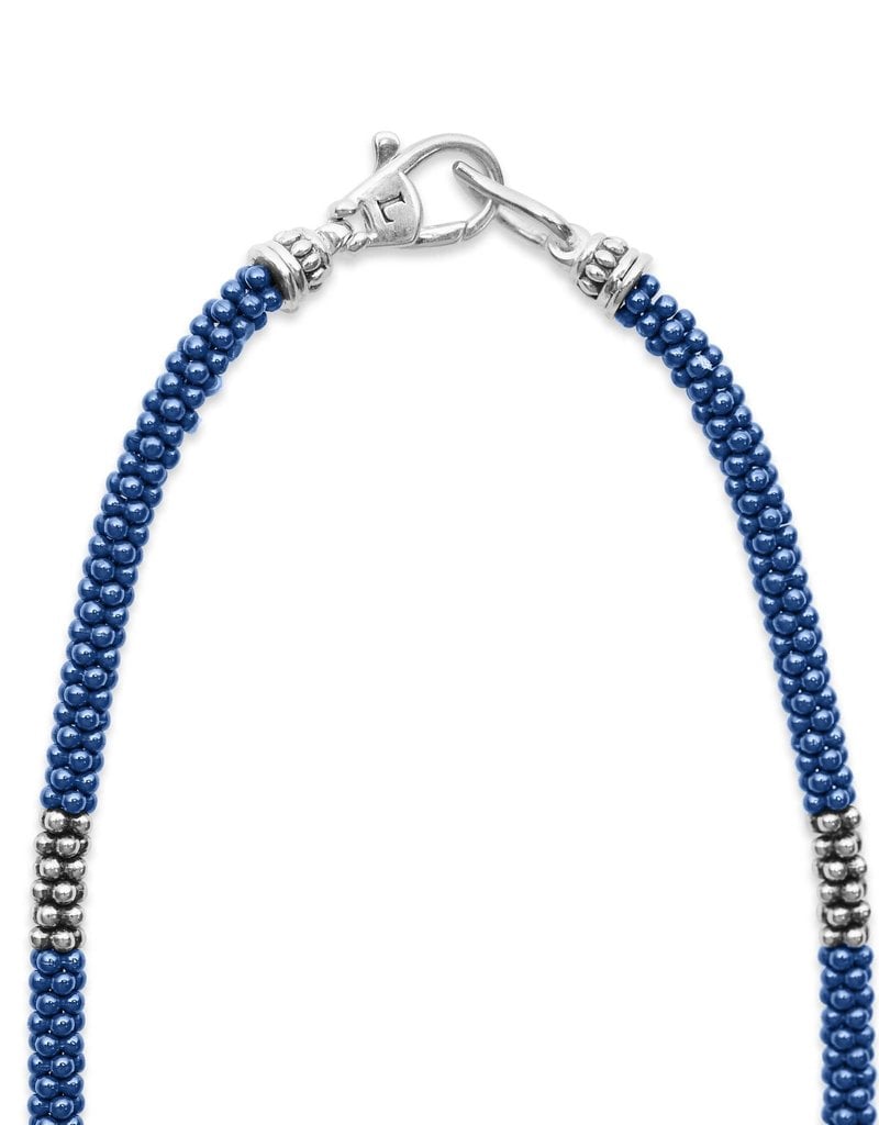 LAGOS Ultramarine 3mm Silver Station Ceramic Beaded Necklace