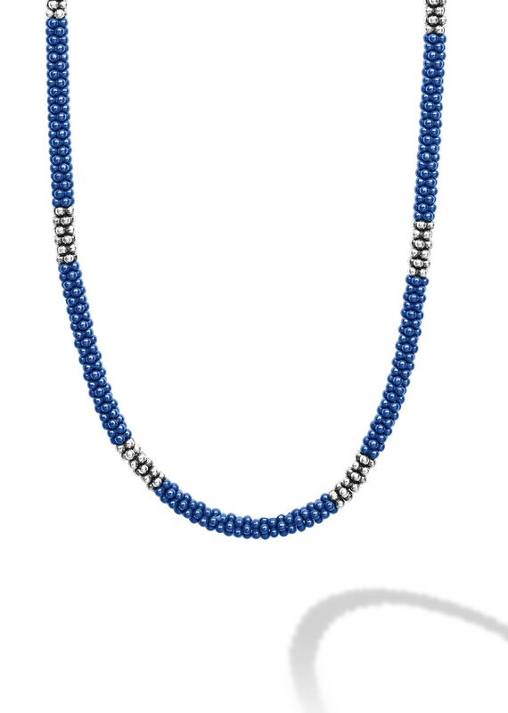 LAGOS Ultramarine 3mm Silver Station Ceramic Beaded Necklace