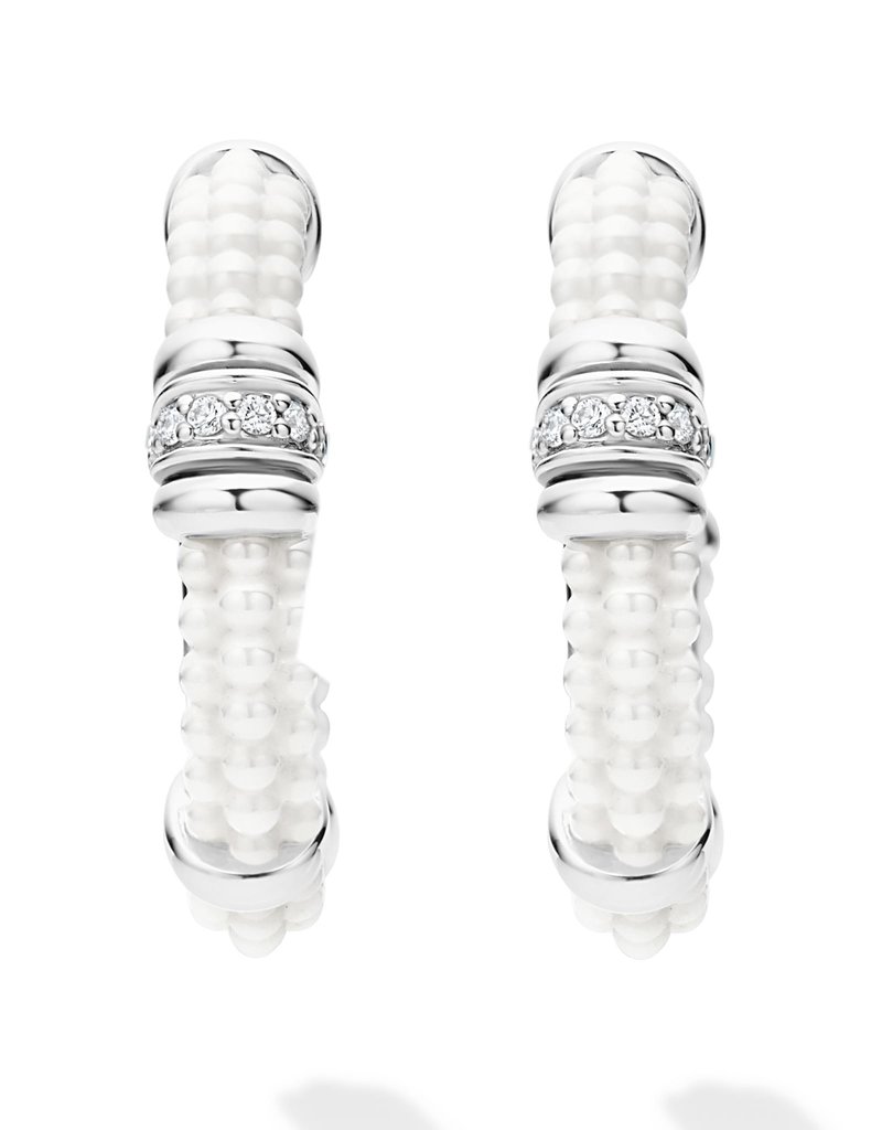 LAGOS White Caviar Ceramic and Diamond Hoop Earrings
