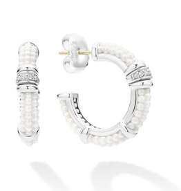 LAGOS White Caviar Ceramic and Diamond Hoop Earrings