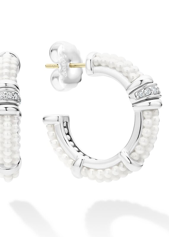 LAGOS White Caviar Ceramic and Diamond Hoop Earrings