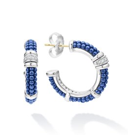 LAGOS Ultramarine Caviar Ceramic and Diamond Hoop Earrings