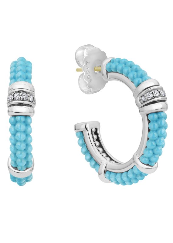 LAGOS Blue Caviar Ceramic and Diamond Hoop Earrings
