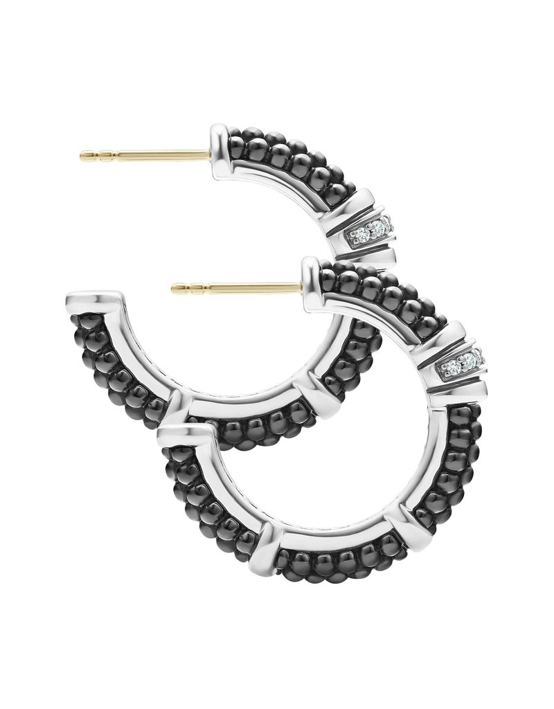 LAGOS Black Caviar Ceramic and Diamond Hoop Earrings