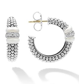 LAGOS White Caviar Ceramic and Diamond Hoop Earrings