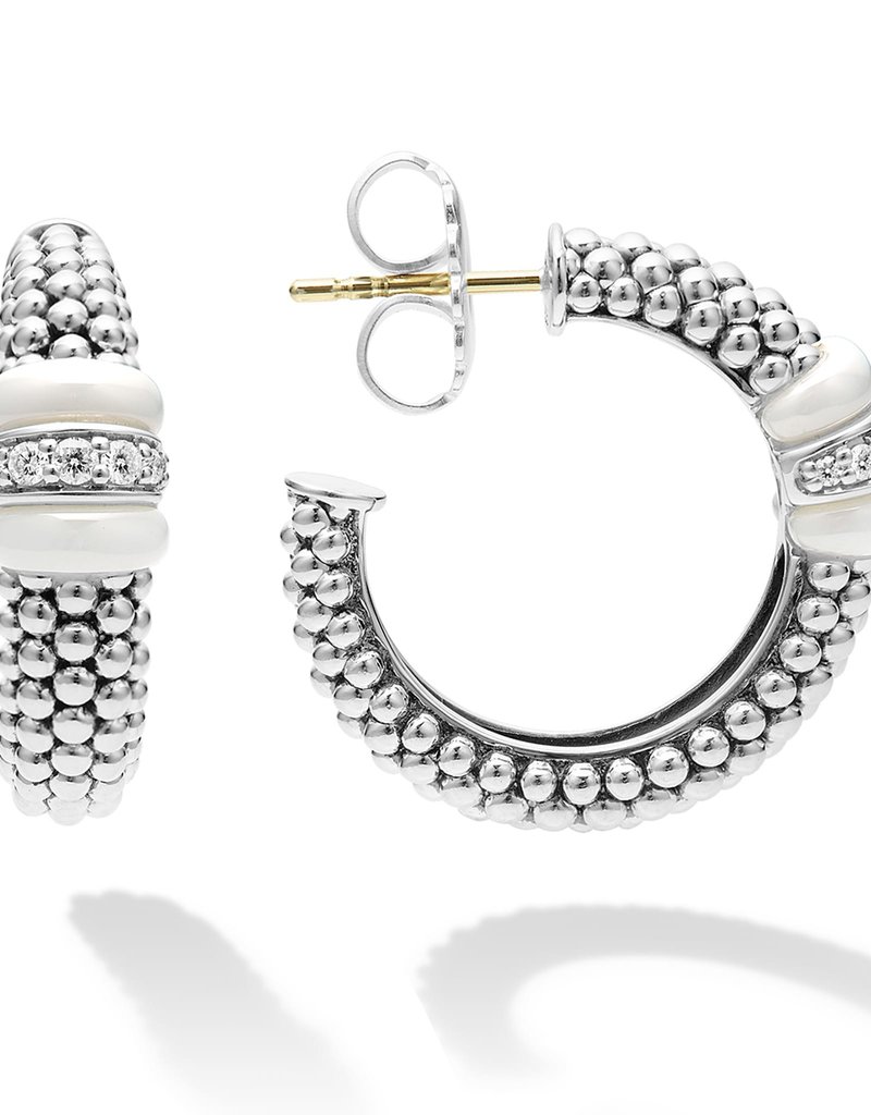 LAGOS White Caviar Ceramic and Diamond Hoop Earrings