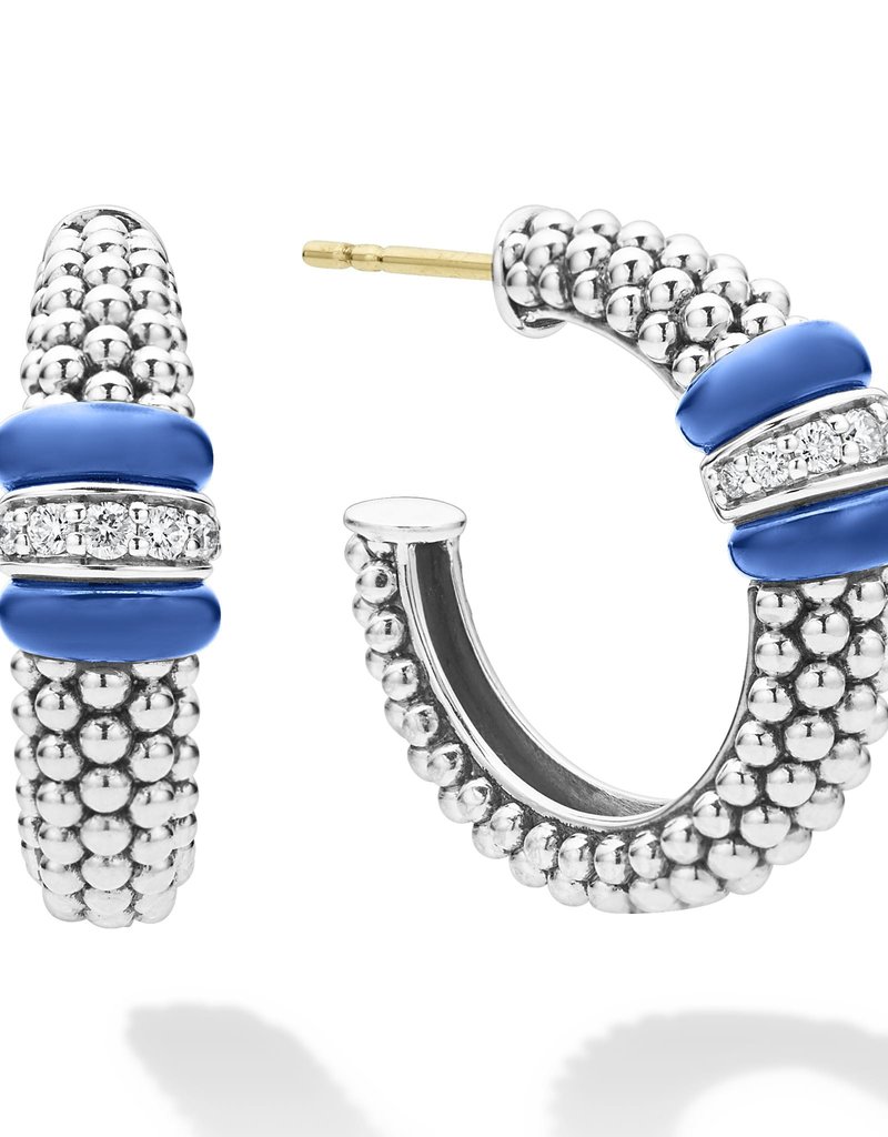 LAGOS Ultramarine Ceramic and Diamond Hoop Earrings