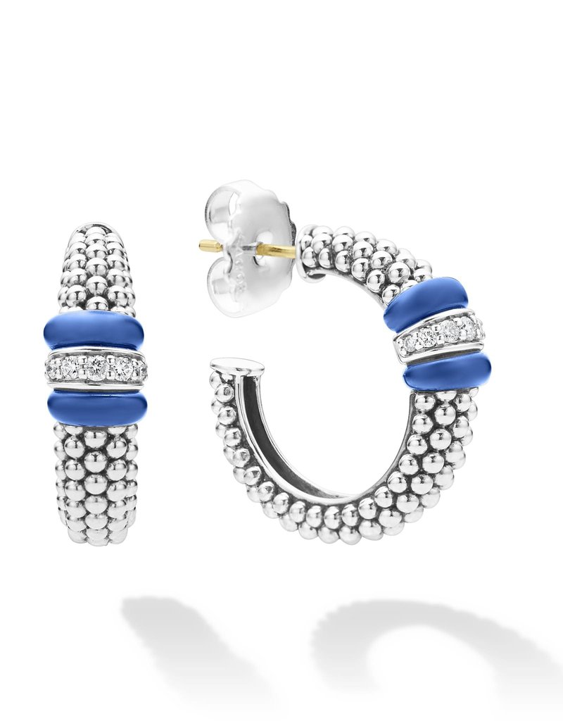 LAGOS Ultramarine Ceramic and Diamond Hoop Earrings