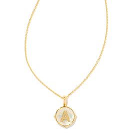 KENDRA SCOTT Letter Disc Gold Pendant Necklace in Iridescent Abalone
