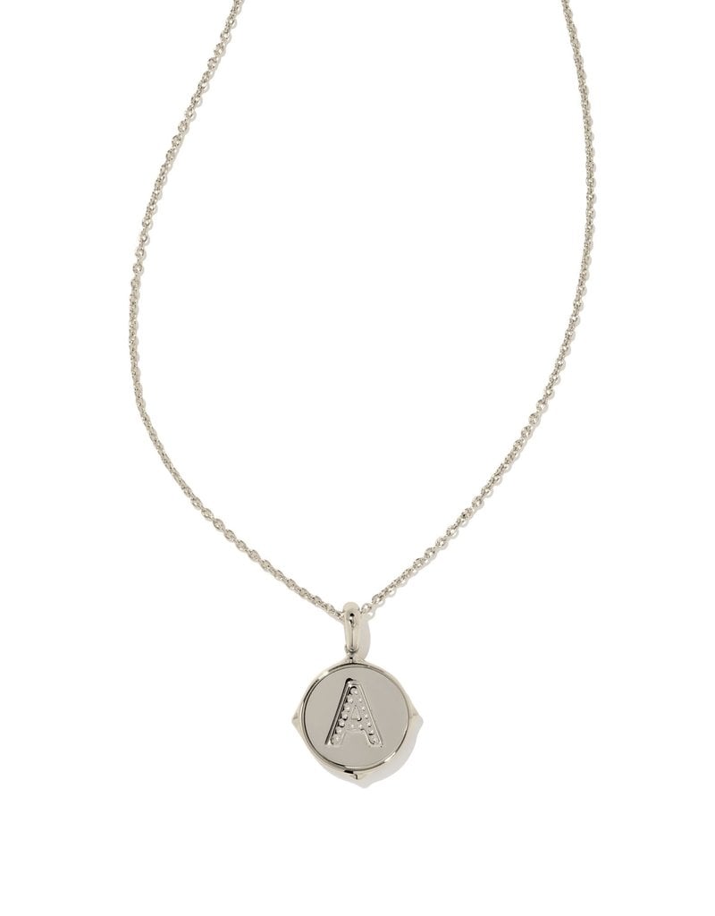 KENDRA SCOTT Letter Disc Silver Pendant Necklace in Black Mop