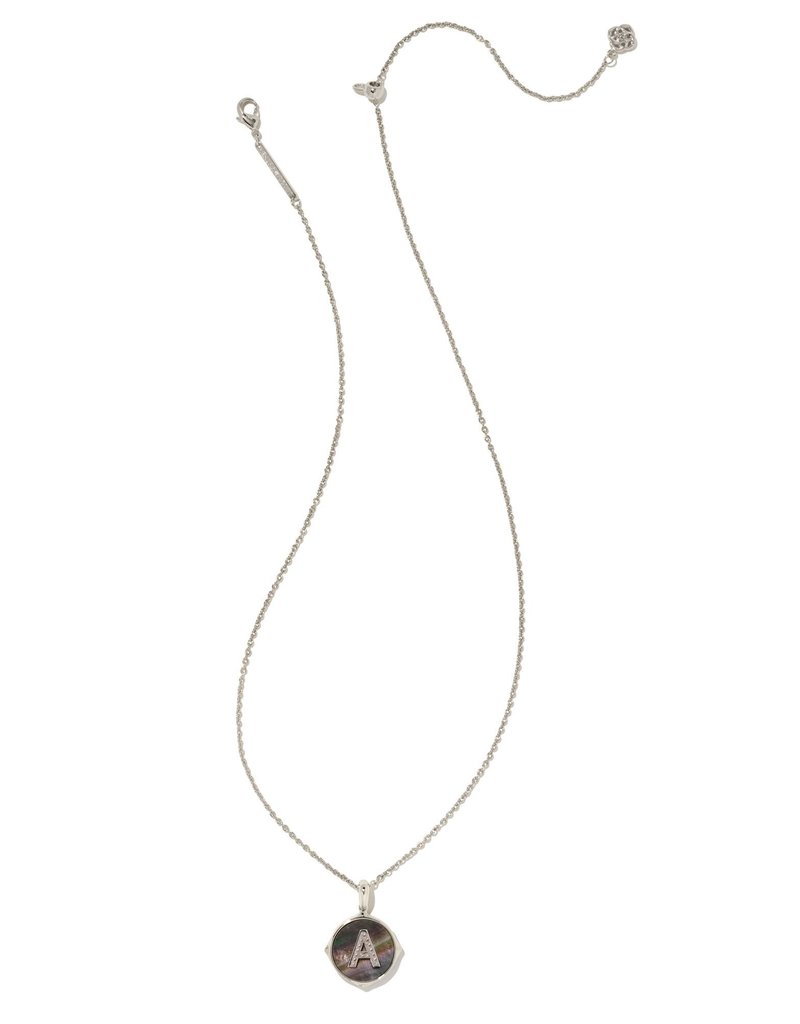 KENDRA SCOTT Letter Disc Silver Pendant Necklace in Black Mop