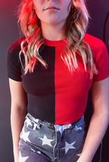 SPARKLE CITY Colorblock RED&BLACK Ribbed Crop Top