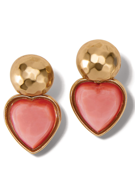 Loving Gold Heart Post Drop Earrings in Pink