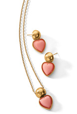 Loving Gold Heart Post Drop Earrings in Pink