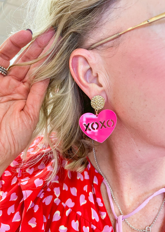 SANDY + RIZZO Hot Pink Heart Earrings XOXO