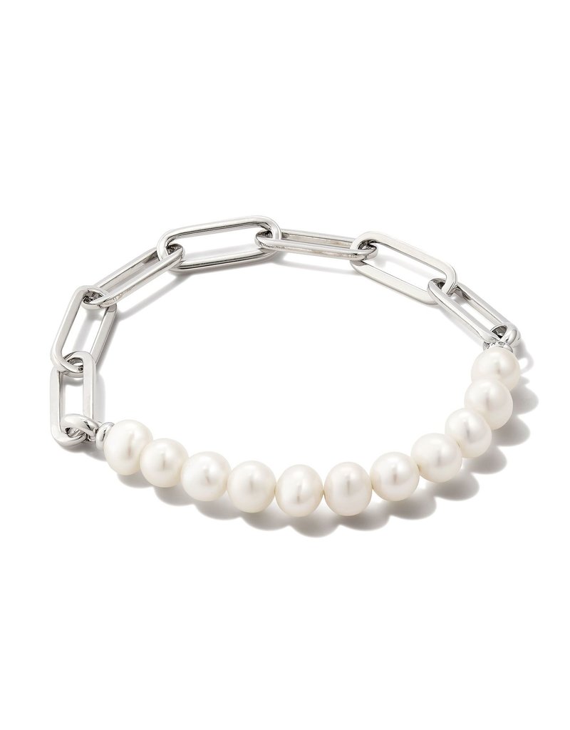 Ashton Gold Half Chain Bracelet in White Pearl