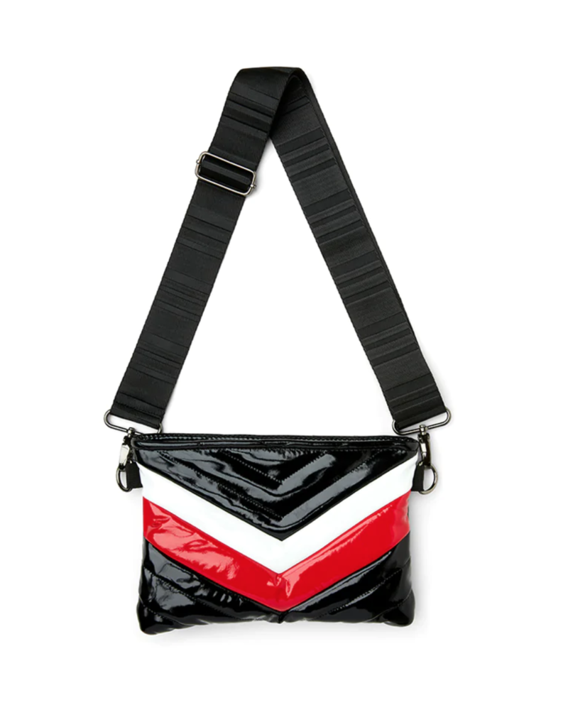 Think Royln Vonn Chevron Crossbody Bag In Black Patent/red/white V  Colorblock