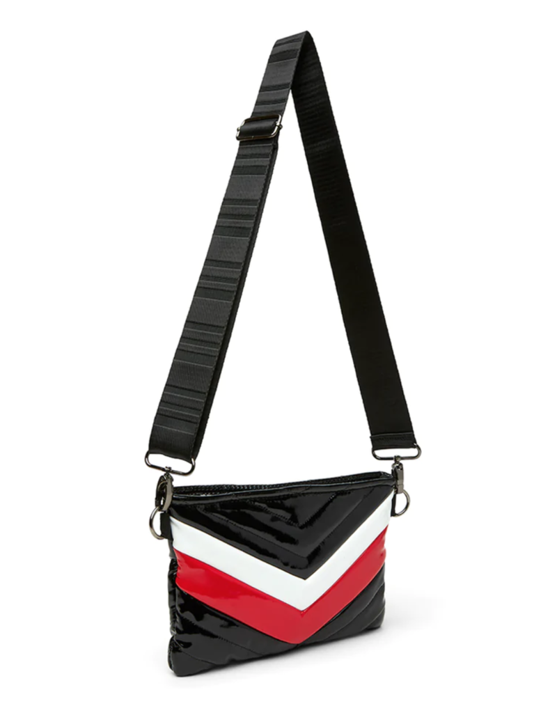 THINK ROYLN Vonn Chevron Crossbody Red/Wht V in Black Patent