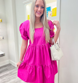 MAUDE VIVANTE Mia Puff Tiered Dress in Pink