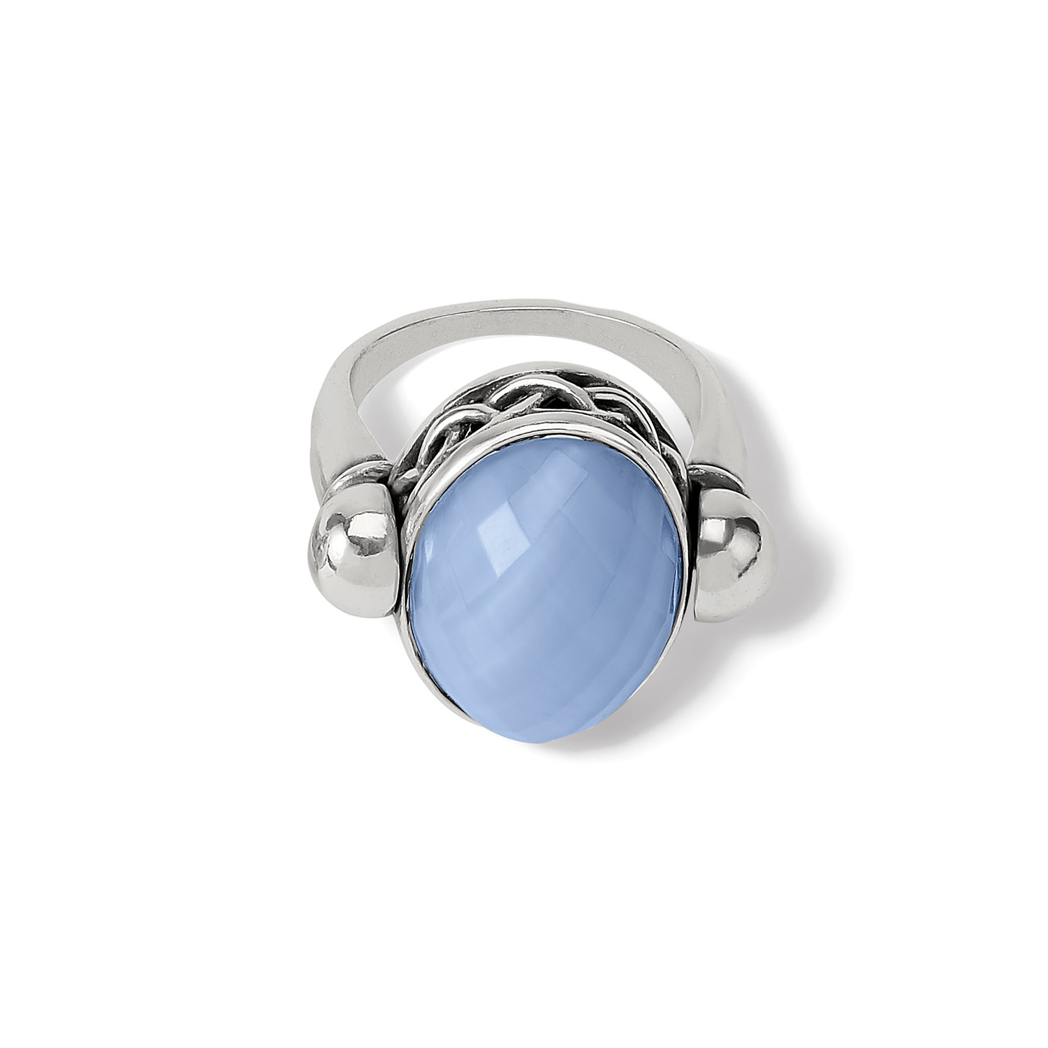Decorated 925 Sterling Silver Ring with a Blue Zircon Stone