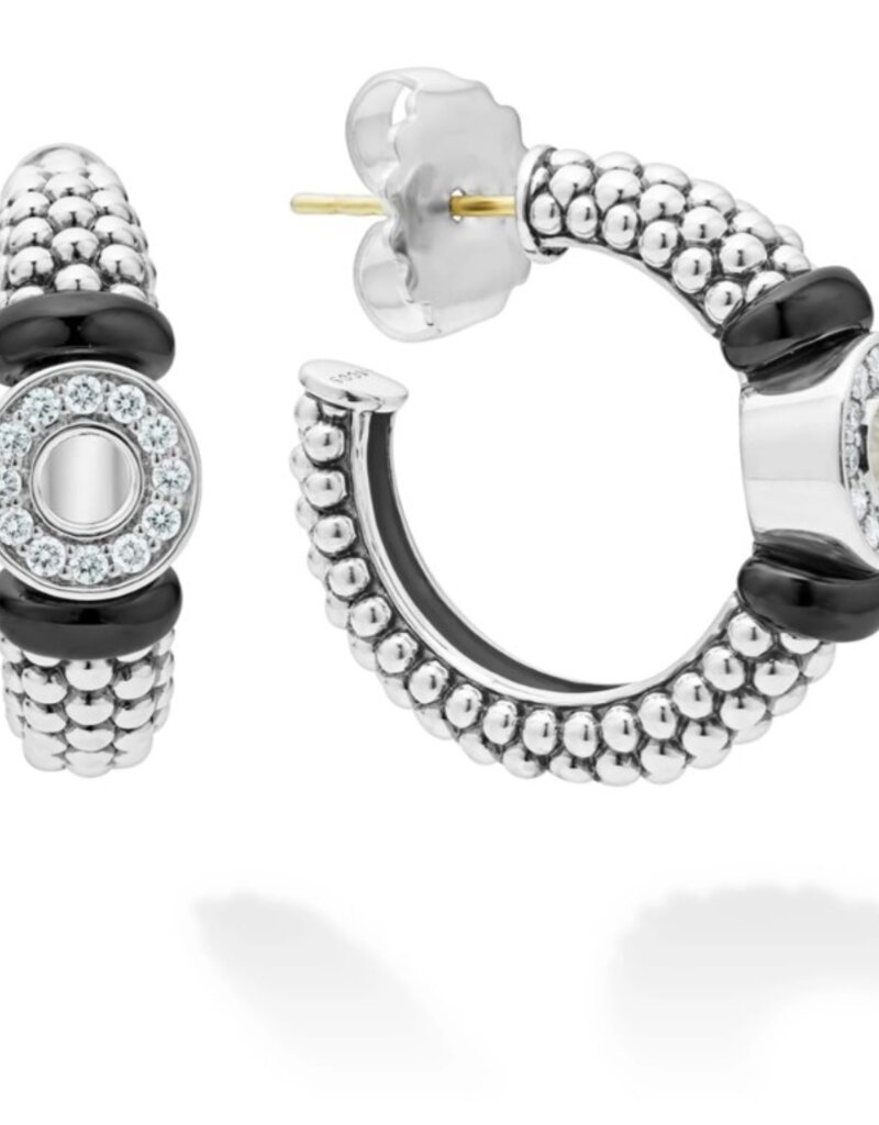 LAGOS Black Caviar Black Ceramic and Diamond Circle Hoop Earrings