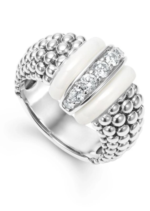 LAGOS White Caviar Ceramic Caviar Diamond Ring