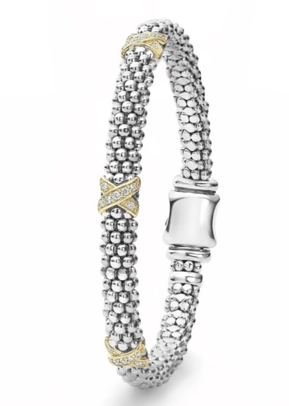 LAGOS Caviar Lux Two Tone Diamond Three X 6mm Beaded Bracelet