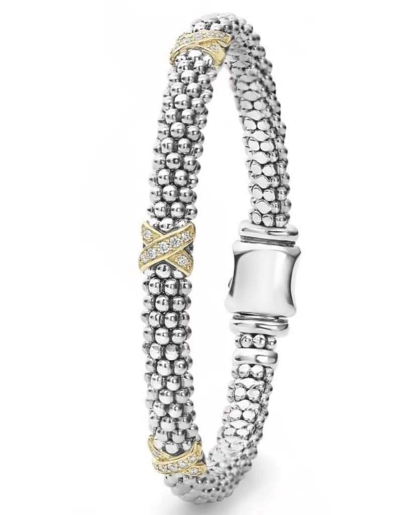 LAGOS Caviar Lux Two Tone Diamond Three X 6mm Beaded Bracelet