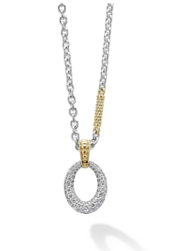 LAGOS Caviar Lux Two Tone Oval Diamond Pendant Necklace