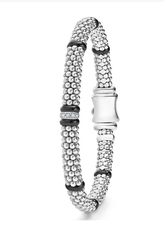 LAGOS Black Caviar Single Station Diamond Caviar Bracelet  6mm