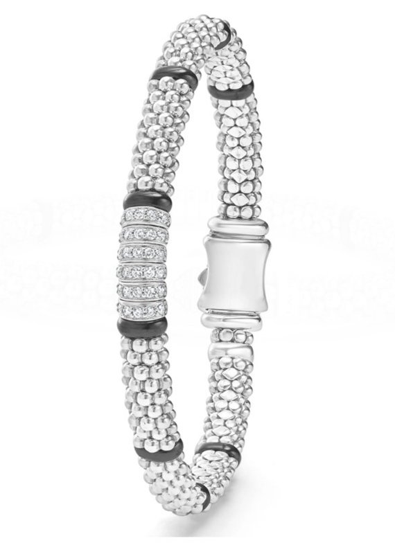 LAGOS Black Caviar  Six Station Diamond Caviar Bracelet 6mm