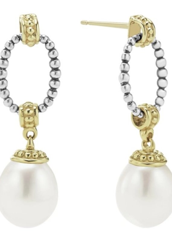 LAGOS Luna Two Tone Pearl Oval Drop Earrings