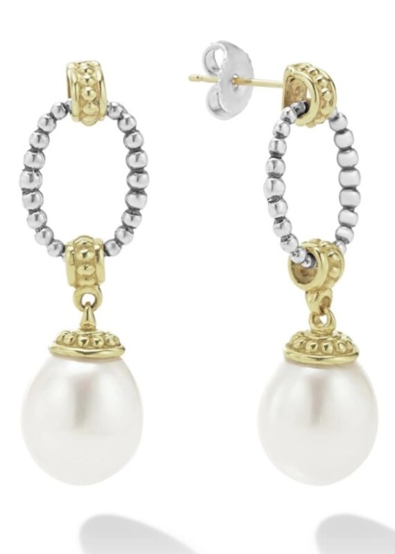 LAGOS Luna Two Tone Pearl Oval Drop Earrings