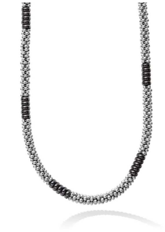 LAGOS Black Caviar Silver Station Ceramic Beaded Necklace