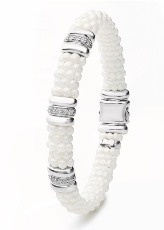 LAGOS White Caviar Three Station Ceramic Diamond Bracelet