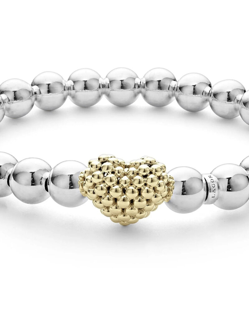 LAGOS Signature Caviar Stretch Gold Heart Bead Bracelet