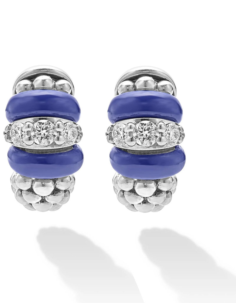 LAGOS Blue Caviar Ceramic and Diamond Huggie Earrings