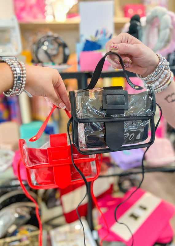 J.HOFFMAN'S Clear Snap Closure Crossbody in Red