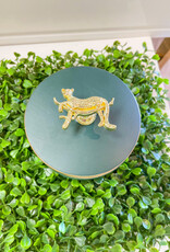 J.HOFFMAN'S Ceramic Box in Hunter Green w/Gold Leopard