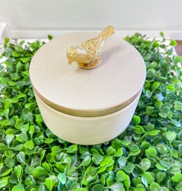 J.HOFFMAN'S Ceramic Box in Champagne w/ Gold Bird
