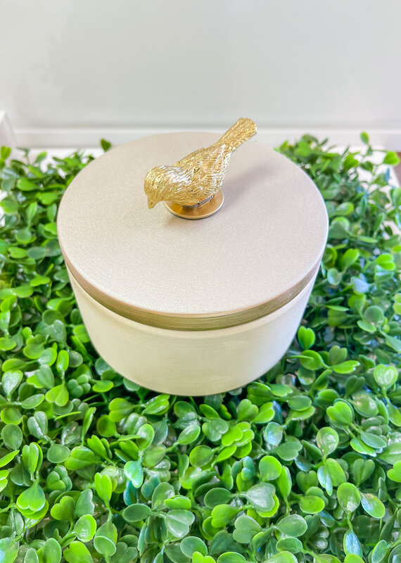 J.HOFFMAN'S Ceramic Box in Champagne w/ Gold Bird